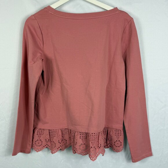 Talbot's Long Sleeved Eyelet Lace Trimmed Peplum Top Women's Size Small Pink Top - Picture 4 of 8
